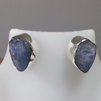 Pure silver blue raw tanzanite ear studs 